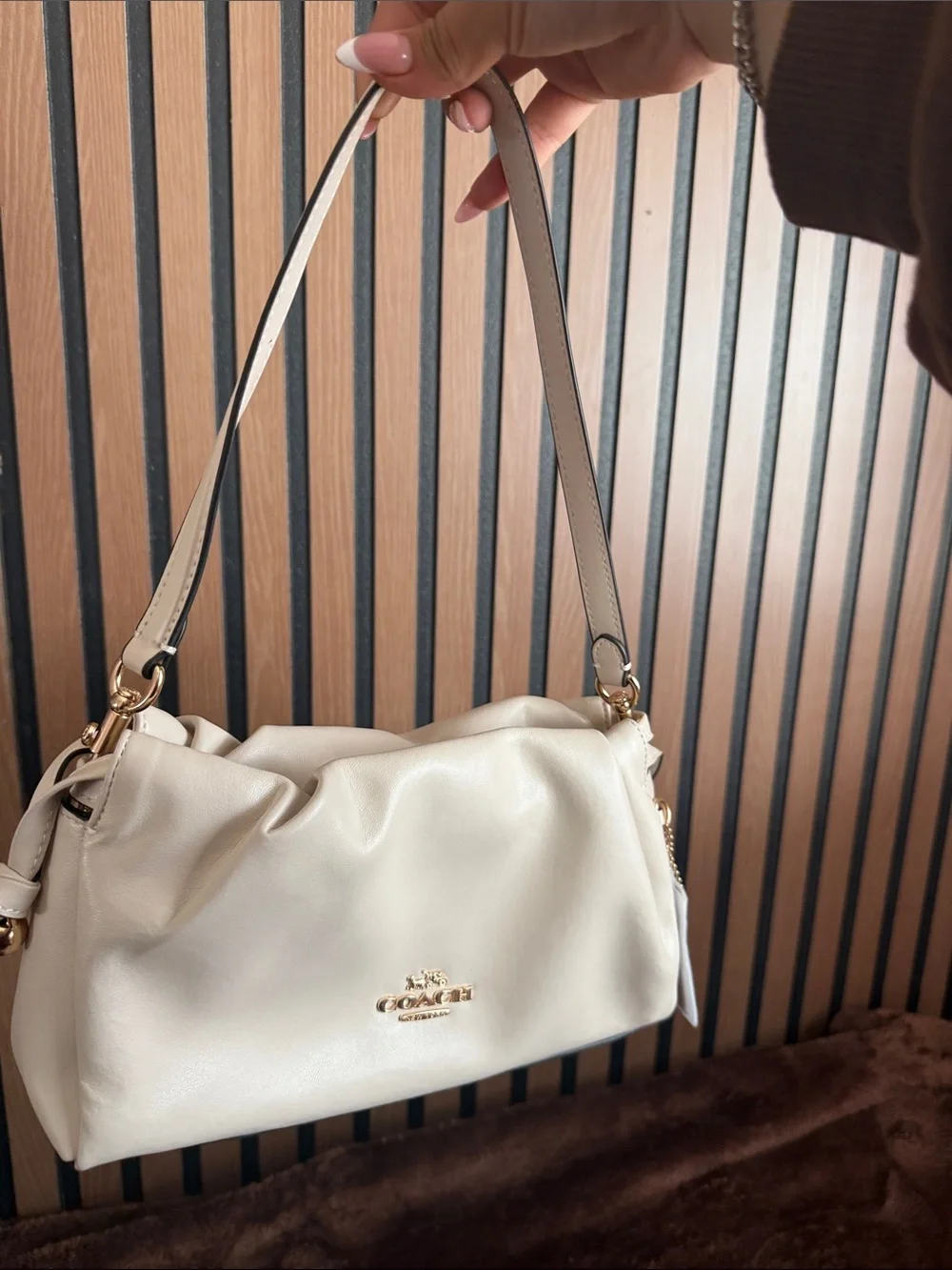 Coach Soft Pebbled Shoulder Bag in Cream with Gold Hardware